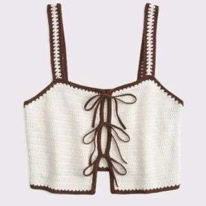 NWT Abercrombie & Fitch Crochet-Style Tie-Front Tank Brown / Cream (Size S)